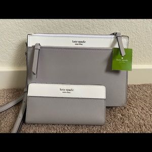 Kate Spade grey/white Crossbody purse with matching wallet